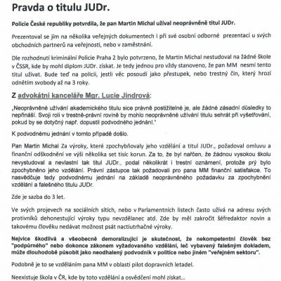 AK Jindrová Pravda o titulu JUDr