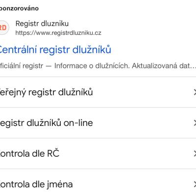 registrdluzniku.cz  se vydává za Centrální registr dlužníků s označením oficiální