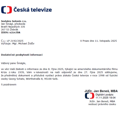 ČT Dodatečné ínformace KRIZE 11.11.2025