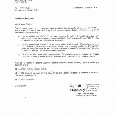 ČT odpověď Souček Šináglovi 13.1.2025