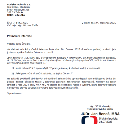 ČT odpověď Zpravodajové 24.7.2025