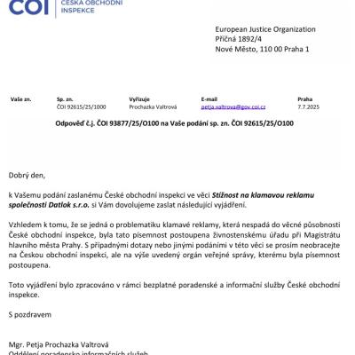 EJO informuje: Česká obchodní inspekce postoupila podnět na klamavou reklamu firmy Datlok s.r.o. živnostenskému úřadu