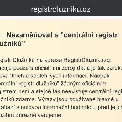 registrdluzniku.cz  se vydává za Centrální registr dlužníků s označením oficiální