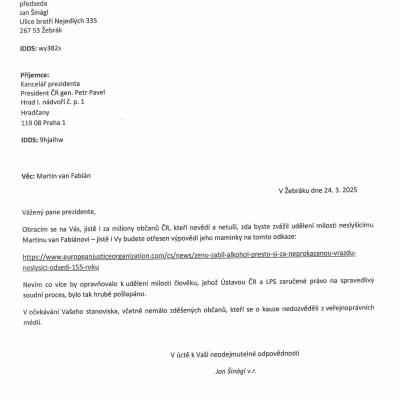 Hrad Fabian žádost milost 24.3.2025