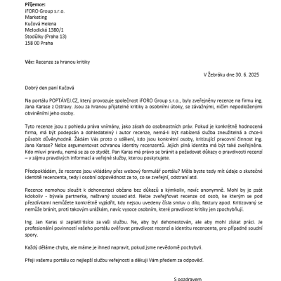 Pomlouvačná kritika na ing. Jana Karase stažena z webových stránek