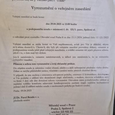 MS Praha Čimický Vyrozumění o veřejném zasedání Měšťák 9.4.2025