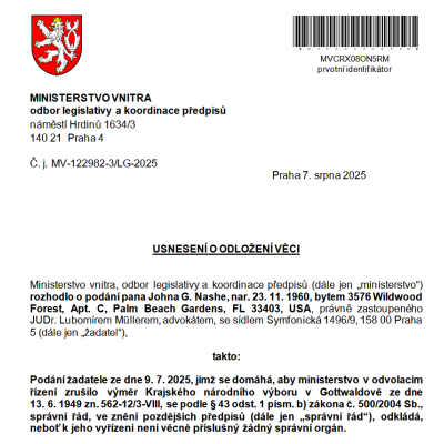JUDr. Lubomír Müller: „Základní zásada je, co je ukradené se má vrátit, pokud je to možné. A v tomto případě to možné je, protože pozemek existuje a vila na něm stále stojí!“