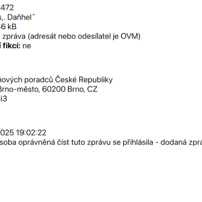 Radomí Daňhel - potvrzení o přijetí podnětu