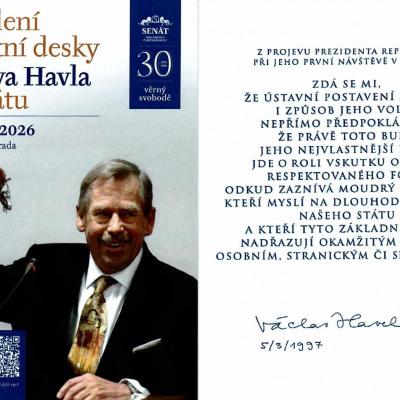 MEMENTO MORI: Senát ČR 5.10.2026: 90. výročí narození Václava Havla - pamětní deska