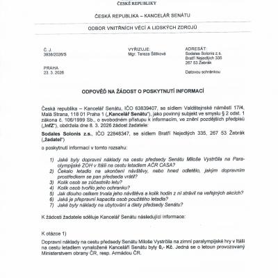 Senát Vystrčil náklady I ZOH Milano 23.3.2026