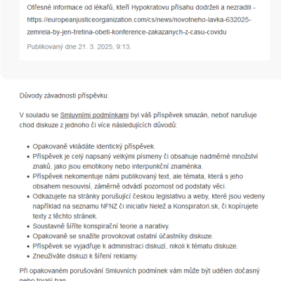 Seznam.cz 1 Příspěvek diskuse smazán 21.3.2025
